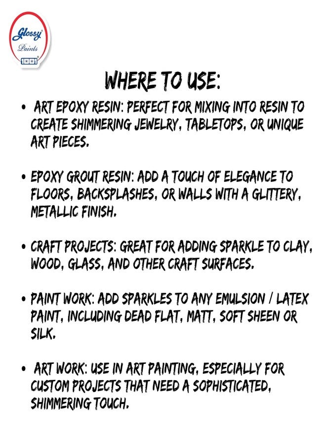 1001 Glossy Decorater Glitter Paint Additive Crystals for Emulsion, Epoxy Grout, Art Epoxy Resin, Wood Varnish, Acrylic Varnish, Pu Clear, Art & Craft Projects. (Silver, 25gms) - Image 5